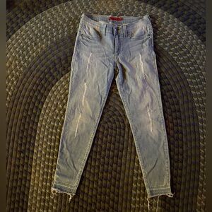 Boutique Blue Skinny Stretchy Jeans with Distressed Ankles